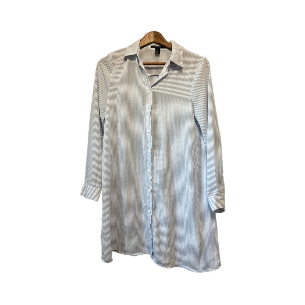 Forever 21 Shirt Dress Women Small Blue White Striped Button Down Mini Excellent
